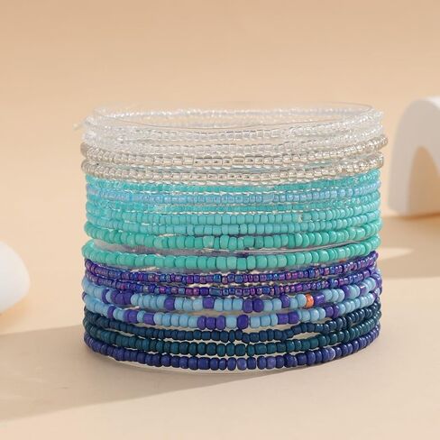 18Pcs Colorful Bohemia Seed Beaded Bracelets Handmade Adjustable Stackable Rainbow Beaded Stretch Bracelet Anket Multilayer Vaction Elastic Bracelet for Women Summer Beach Boho Jewelry Gifts in Saudi Arabia