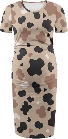 Womens Maternity Short Sleeve Pregnant Clothes Crew Neck Ruched Fashion 2025 Summer Pregnancy Dress S-2XL in Saudi Arabia