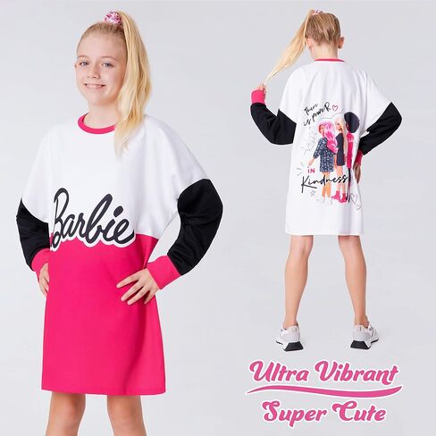 Barbie Sweatshirt Dress for Girls Teens Oversized Cosy Hoodie Dress Pullover in Saudi Arabia