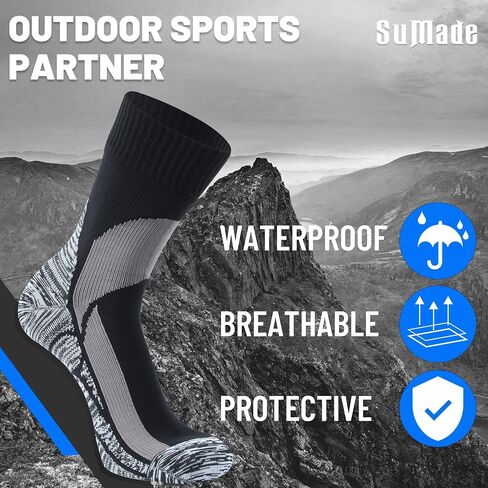 SUMADE Waterproof Socks,Unisex Novelty Athletic Water Resistant Breathable Lightweight Mid-Calf Sports Socks for Golf Cycling Running Hiking 1 Pair (Black,Medium) in Saudi Arabia