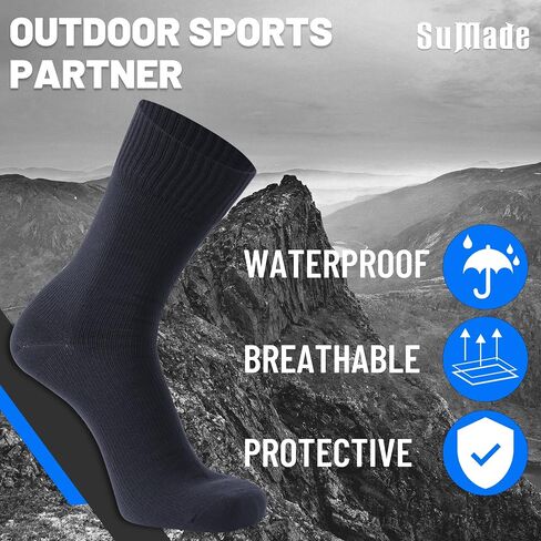 SUMADE Waterproof Socks,Unisex Novelty Athletic Water Resistant Breathable Lightweight Mid-Calf Sports Socks for Golf Cycling Running Hiking 1 Pair (Black,Medium) in Saudi Arabia