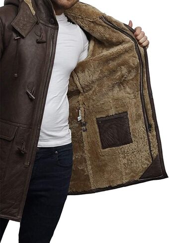 SAMS Tom Hardy Dark Knight Rises Bane Shearling Coat For Mens Distressed Brown Trench Genuine Leather Overcoat / Jacket in Kuwait