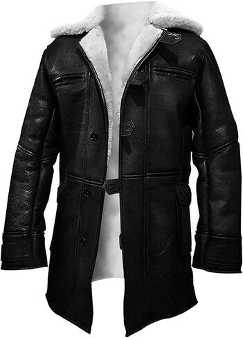 SAMS Tom Hardy Dark Knight Rises Bane Shearling Coat For Mens Distressed Brown Trench Genuine Leather Overcoat / Jacket in Kuwait