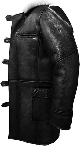 SAMS Tom Hardy Dark Knight Rises Bane Shearling Coat For Mens Distressed Brown Trench Genuine Leather Overcoat / Jacket in Kuwait