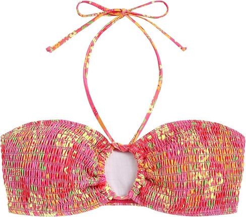ZAFUL Women Halter Bandeau Bikini Tops Bathing Suit Tops Ditsy Floral Ruched Swimsuit Top Only in Saudi Arabia