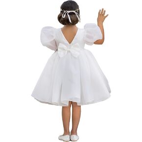 Flower Girl Dress Organza Toddler Dresses Puff Sleeve & Bow Bcak Girls Princess Dress for Wedding Birthday Party in Kuwait