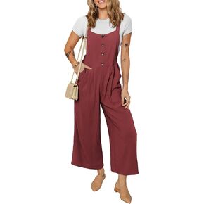 Dokotoo Womens Jumpsuits Button Up Side Pockets Wide Leg Overalls Loose Fit Rompers Pants One Piece Outfits