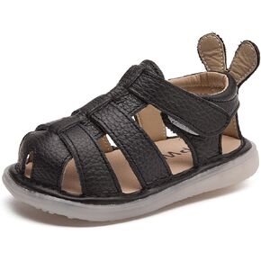 DADAWEN Baby Boys Girls Closed Toe Summer Sandals Lightweight Non-Slip Soft Sole Leather Athletic Sandals Outdoor Toddler First Walking Shoes