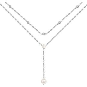 PRAYMOS Pearl Necklace for Women Sterling Silver Simple Fashion Trendy Dainty Pearl Necklace Long Layered Pearls Necklace Pearl Jewelry Gifts …