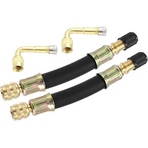 Motoforti 4pcs Tire Valve Stem Extension Tool 2 Flexible Dual Valve Stem Extender Pipe 10cm 3.9" 2 90 Degree Adapters for Car Truck Motorcycle Bike Trailer RV Long-Lasting