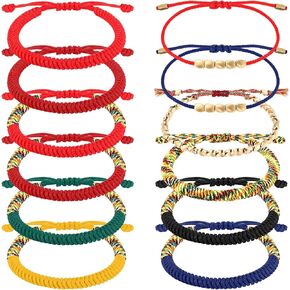 Tondiamo 12 Pcs Tibetan Copper Beads Bracelets Adjustable Handmade Tibetan Buddhist Woven Knots Colorful Mens Womens Lucky Bracelets for Protection Jewelry