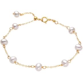 Fashion pearl bracelet with 14K gold chain and natural pearl for women