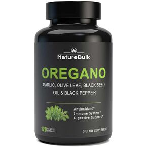 Oregano Oil Extract with Garlic Extract, Olive Leaf, Black Seed Oil, and Black Pepper – Supplement Capsules for Immune Support & Digestive Health 120 Caps