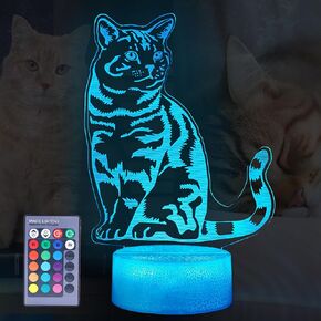 Cat Gifts, Cute Kitty Night Light, 3D Illusion Lamp with 16 Colors Changing, Remote Control with Timer, Kids Room Decoration Gift for Women Teens Girls Kids Birthday Christmas
