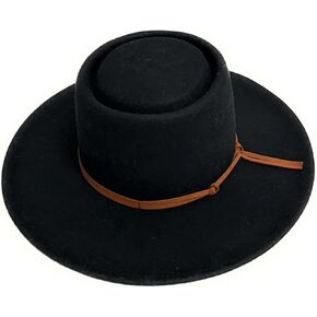 Winter Fedora Brim Hat with Knotted Tie Accent, Boiled Wool Headgear with Adjustable Band, One Size Fits Most