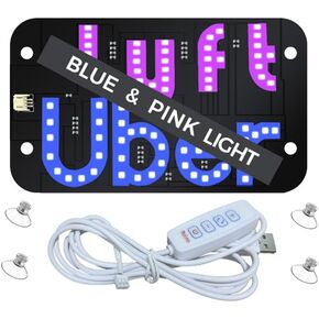 LED Light for Car, Blue&Pink Car Signs Lights for Windshield，Bumper Sticker Sign with 4PCS Suction Cups,Led Light Signs for All Cars
