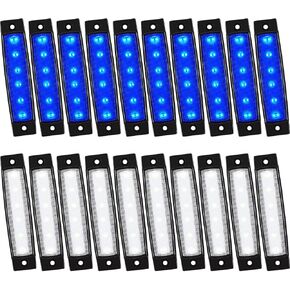 Treela 20 Pcs Car Rock Strip Lights Underglow Wheel Well Lighting Kits Exterior Waterproof LED Truck Lights for Golf Cart ATV RV Offroad UTV Snowmobile, Blue and White