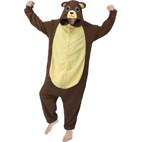 Bear Costume Adult Animal Bear Onesie Pajamas Unisex Halloween Cosplay Costume Sleepwear Jumpsuit Homewear, Brown