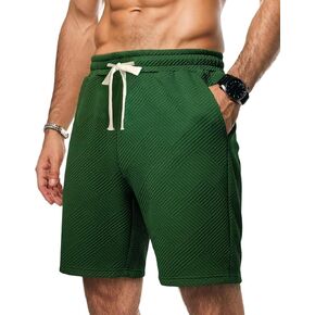 Mens Casual Shorts 7" Inseam Drawstring Elastic Waist Texture Short Summer Beach Sweat Shorts with Pockets
