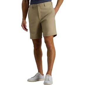 Haggar Men's Cool 18 Pro Straight Straight Fort Front 4-Way Extress Ferctible Short ، Khaki ، 42