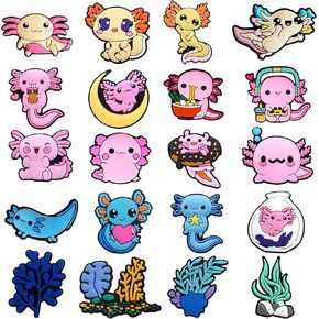 Axolotl Shoe Charms, Pink Kawaii Animal Accessories for Clogs and Sandals, Axolotl Party Favors Birthday Gifts Set for Adults, Teens, Girls, Favor Gifts, PVC Material