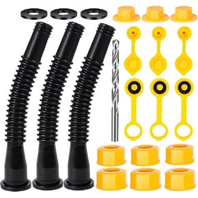Gas Can Nozzle Replacement Old Style Fuel Tank Spout with Gaskets Vent Cap Base Cap Drill Bit Compatible with Midwest Gott Blitz Most of Older Fuel Can Water Jug 1 2 5 10 Gallon Black