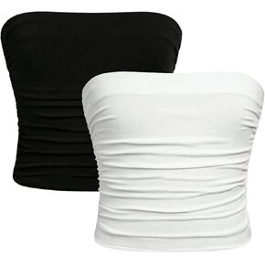 Floerns Girl's 2 Piece Strapless Tube Top Ruched Basic Sleeveless Undershirt