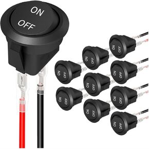 Mandark 10PCS Car Rocker Switch, 12 Volt DC On Off Vehicle Round Rocker Switch, AC 6A/250V 10A/125V SPST 2 Pin Small Auto Toggle Electric Switch with Wires, Universal for Most Cars