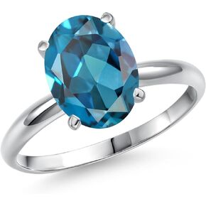 Gem Stone King 14K White Gold 10X8MM Oval Gemstone Birthstone Solitaire Engagement Ring | Wedding Anniversary Promise Gold Ring For Women | Available In Size 5, 6, 7, 8, 9