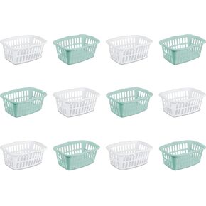 Sterilite 1.5 Bushel Plastic Clothes Laundry Basket Bins for Carrying, Sorting, and Folding Clothes, Assorted White and Aqua (24 Pack) in Kuwait
