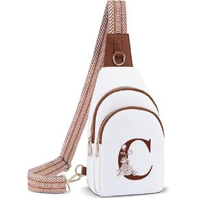 Crossbody Bag for Women Leather Sling Bags with Initial Letter Fanny Pack Chest Bag for Travel, Gift for Mom Wife