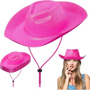 Western Cowboy Hat Bulk Plastic Glitter Wide Brimmed Cowgirl Party Hat for Men Women Disco Costume Party