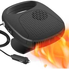 Car Heater, 12V 120W Car Fan, Car Windscreen Quick Defrost & Defog, Plug-in Cigarette Lighter, 2-in-1 Heating & Cooling Adjustable Thermostat, Black