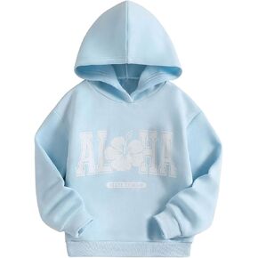 SHENHE Girl's Graphic Hoodie Floral Letter Print Long Sleeve Casual Hoodie Sweatshirt Top