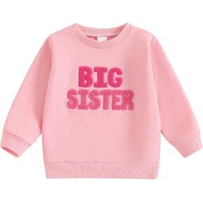 Big Sister Little Sister Matching Outfit Toddler Girl Embroidery Sweatshirt Pullovers Kids Sweater Shirt Fall Clothes (Pink Big Sister,5-6 Years)