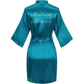 Women's Kimono Bride Bridesmaid Robes with Rhinestones Short Satin Bathrobes Wedding Party Getting Ready Day