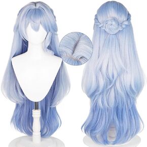 Amine Game Cosplay Wig Blue Hair Long Wavy Wigs for Women Halloween, Comic Con, Cosplay Show Wigs