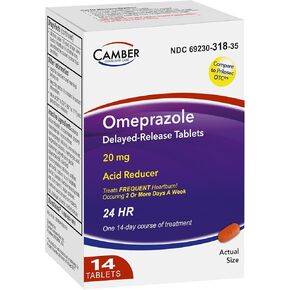 Camber Omeprazole Tablets, Delayed-Release Tablets, 20mg Acid Reducer, 14 Tablets