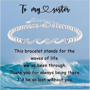 Gift for Daughter Sister Bestie Friends Mom The Waves of Life We've Through Together Wave Bracelet Women Birthday Retirement Insprational Gifts for Her