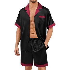 SWOMOG Mens Satin Pajamas Set Silk Pj Sets Short Sleeve Button Down 2 PCS Sleepwear with Drawstring & Pockets S-3XL in Saudi Arabia