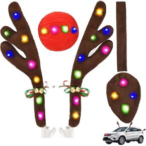 Christmas Rudolph Reindeer Vehicle Kit,Antlers Car & Nose Decorations, Decor with Jingle Bells and Tail for Truck,Decorate Any Vehicle.