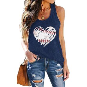 Baseball Shirt Women Baseball Tank Tops Baseball Heart Graphic Shirts Baseball Sleeveless Casual Baseball Game Vest Tops
