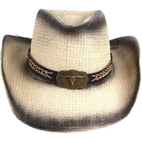 Cowboy Hats for Women, Brown Straw Cowgirl Outfits, Western Wide Brim Sun Hats with Chin Strap