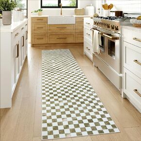 Uphome Indoor Outdoor Ombre Checkered Easy Jute Runner, 2x6 Washable Kitchen Runner Rug, Non Slip Hallway Rugs Low Pile, Stain Resistant Modern Floor Carpet for Hallways Entryway Bedroom, Green