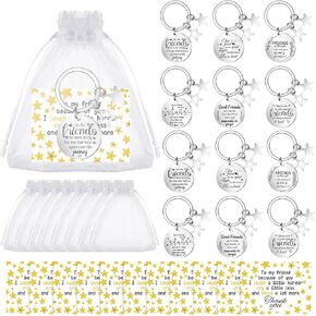 12 Sets True Friends Keychain with Greeting Cards Organza Bags Friendship Gifts for Bestie Best Friend Inspirational Star Keychain Bulk for Women Birthday Leaving Going Away Gift