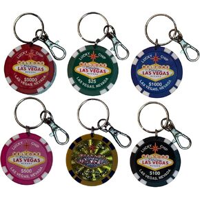 Las Vegas Poker Chip Keychain Set – 6 Pack Souvenir Gift - Casino Keychains, Gifts