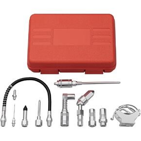 11pcs Grease Gun Lubrication Accessory Kit,360° Grease Coupler Adapter Multi-Function Quick Connects to Any Grease Fit on Any Machine,Connect Greasing 3 Types of Nozzles,Flexible Hose Extension