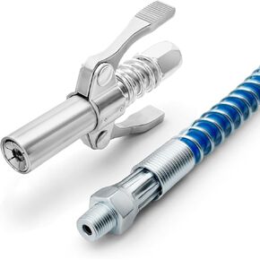 Grease Gun Coupler 1PCS Double Handle with 12" Spring Flex Hose Compatible with 12" Spring Flex Hose for 1/8" NPT Grease Gun Fittings, Quick Release Grease