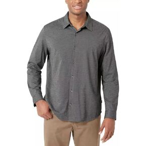 DKNY Men's Knit Long Sleeve Button Down Sport Shirt, Gray XXL