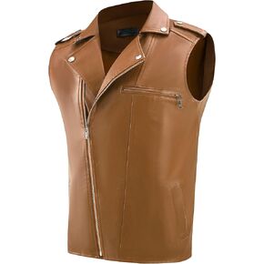 Lars Amadeus Faux Leather Vest for Men's Motorcycle Biker Sleeveless Jacket Zipper Riding PU Vest